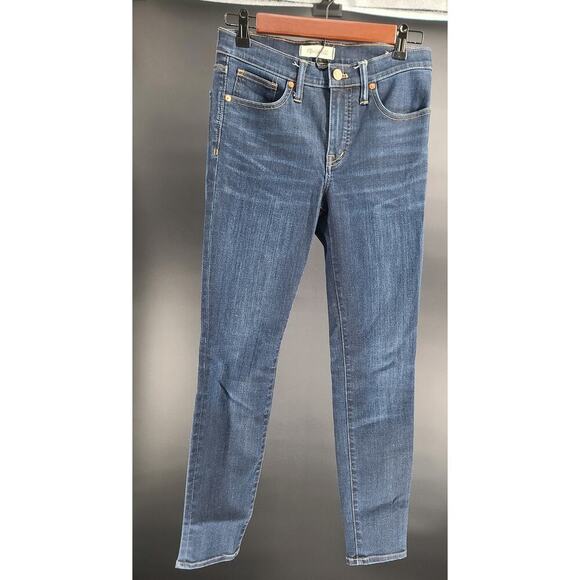 Madewell 9" High-rise Skinny Jeans dark wash Sz 26 distressed - Picture 1 of 8